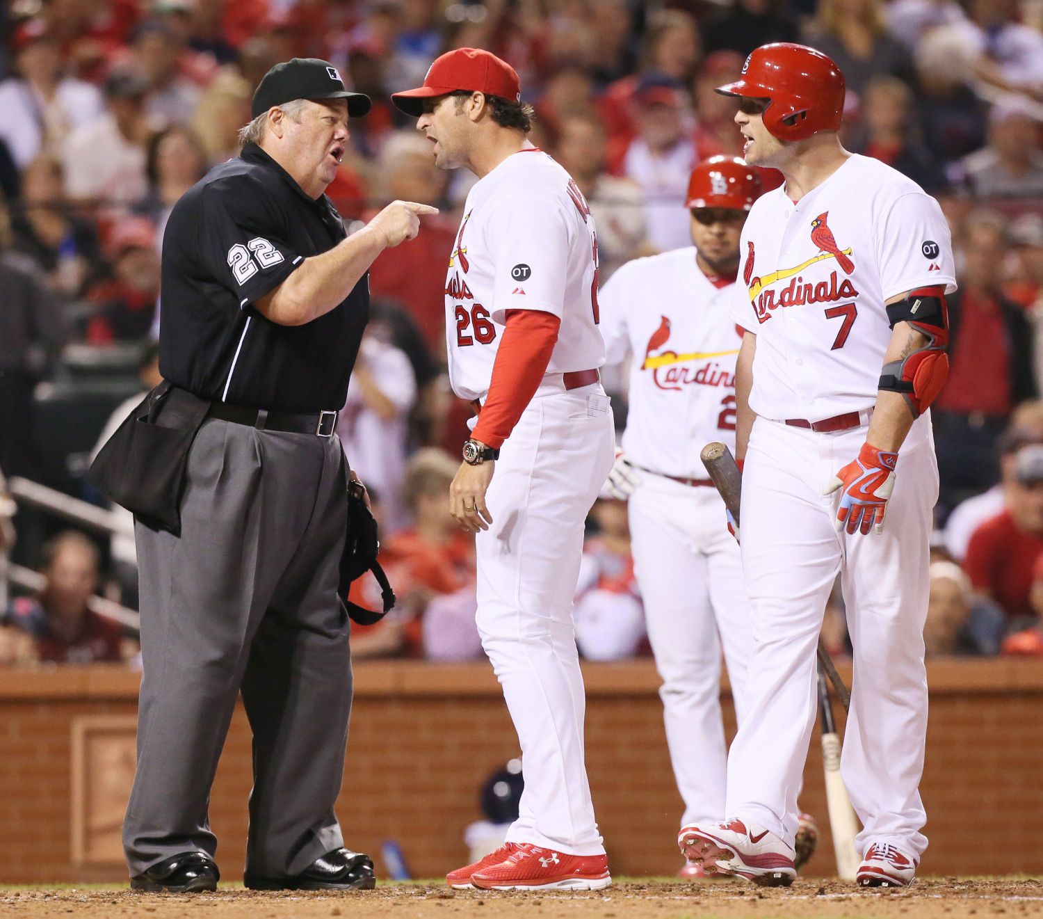 2015: Arguing with umpire during game with the Brewers